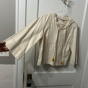 Madewell Cream Hoodie Top with Yellow Accents